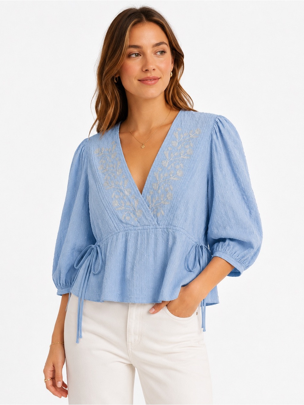 🌺 See by Chloé  Designer Embroidered Cotton Blouse – Tender Blue